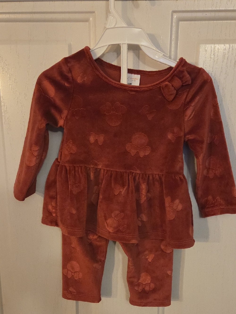Rust Velvet Two-Piece Baby Set with Bow Size 12 Months